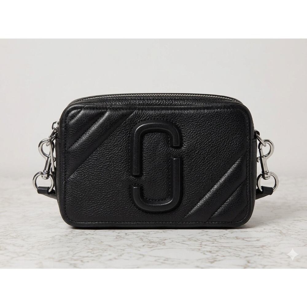 Marc Jacobs The Moto Shot 21 Black Leather Crossbody Bag Silver Hardware